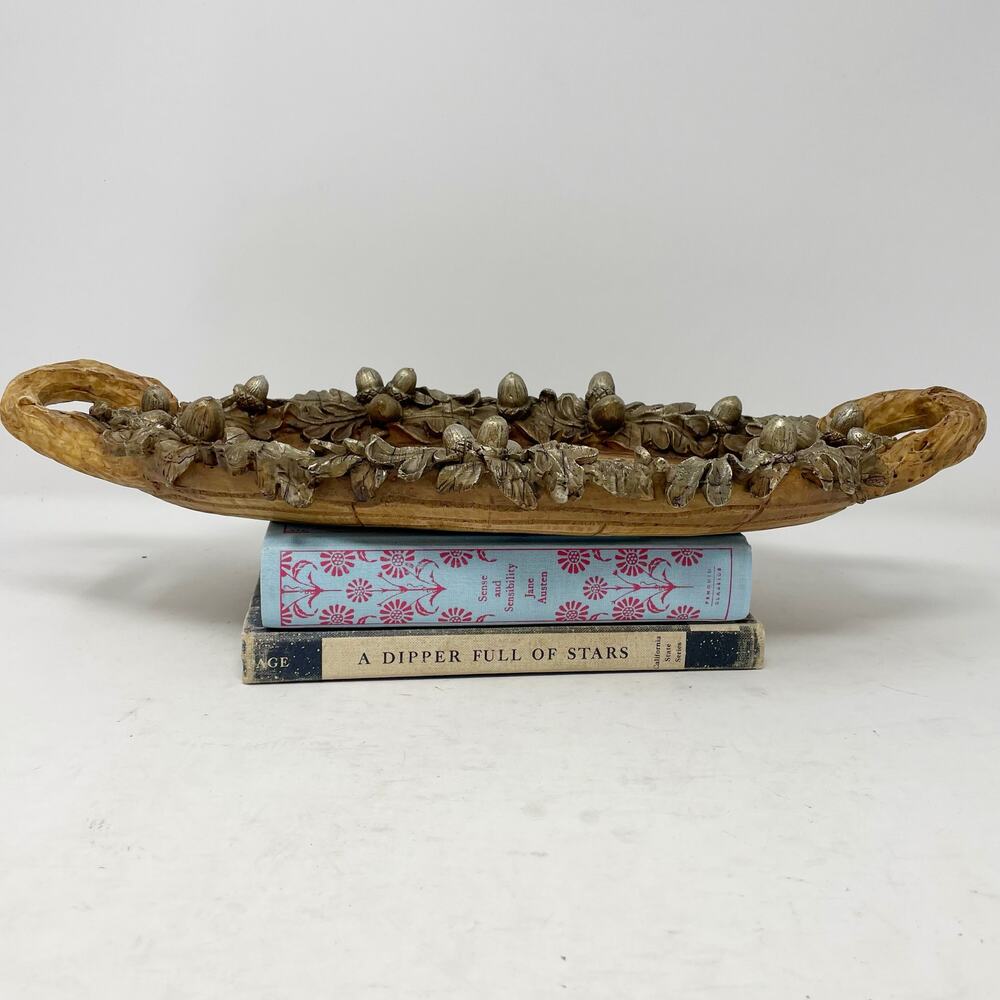 Wood Look Acorn Display Tray Decor Platter Oak Leaves Resin